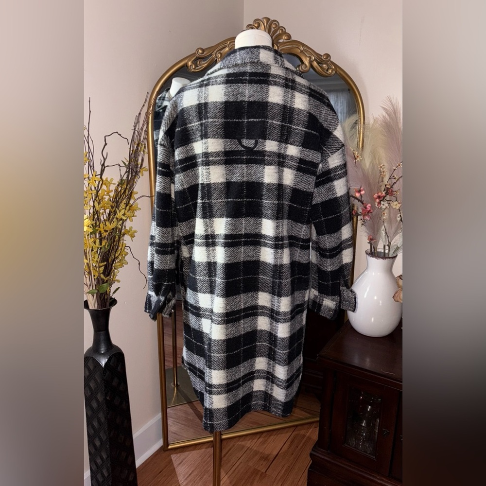 Zara Flannel button up Jacket Classic Plaid Black and white size S - Picture 5 of 13